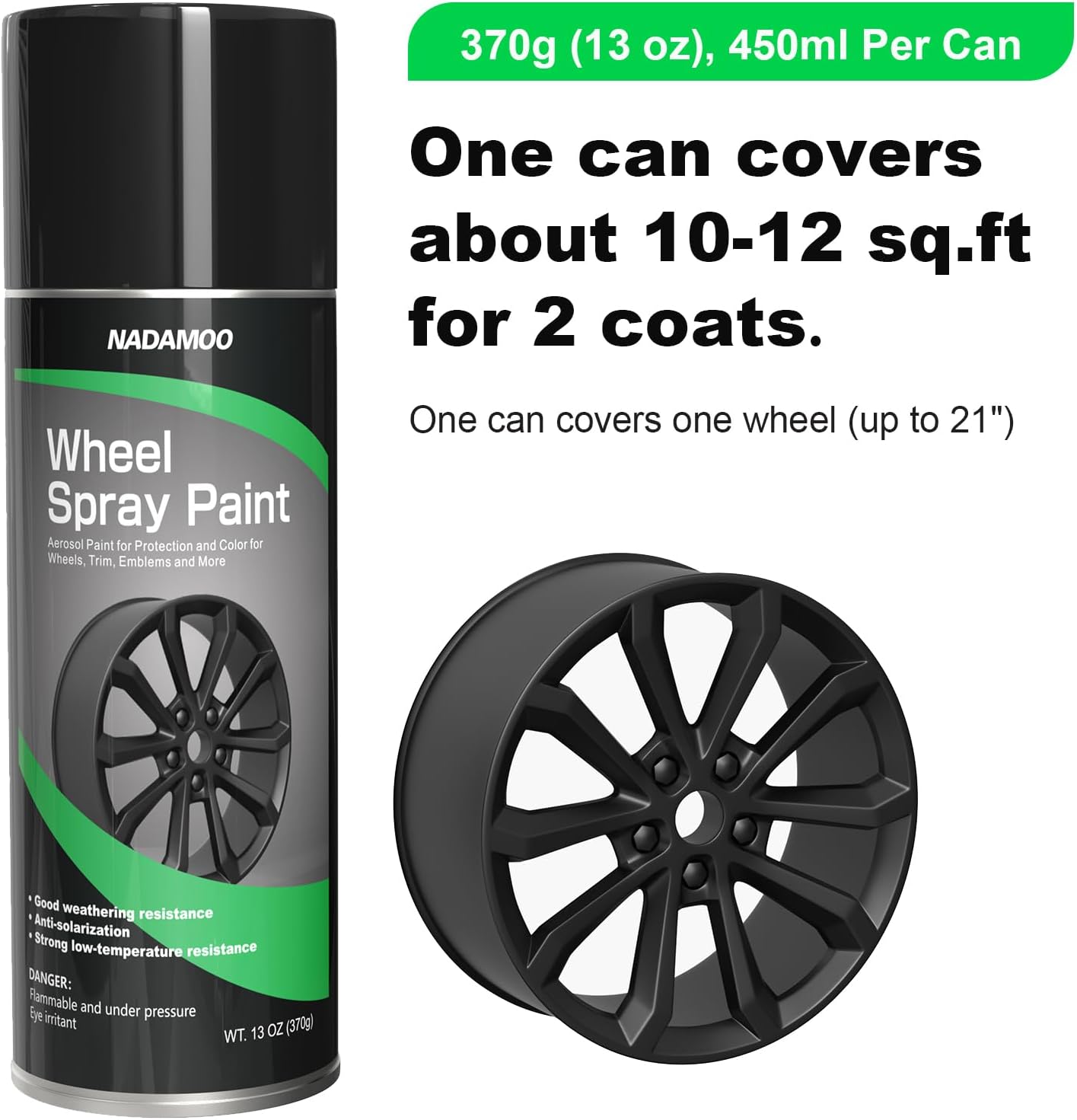 NADAMOO Aluminium Wheel Spray Paint, Aerosol Car Rim Paint for Recolor and Protection, Matte Black, 1 Can, 13 Oz
