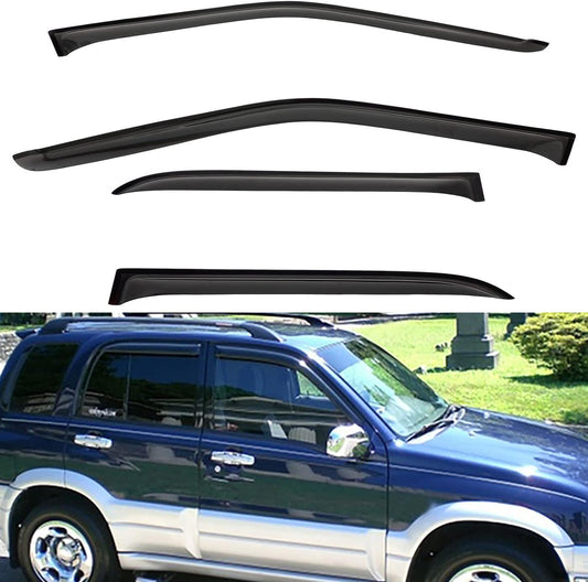 4pcs Front+Rear Smoke Tint Sun/Rain Guard Outside Mount Tape-On Vent Window Visors Compatible with 99-05 Grand Vitara 99-04 Tracker