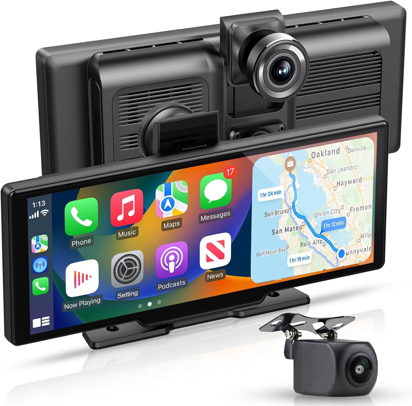 Apple carplay & Android Auto,Wireless Double din 10.26 inch Dash Cam with Front Camera and Backup Camera.GPS Navigation,Mirror Link/Voice Control/Bluetooth for Car RV Pickup Bus Trailer.etc