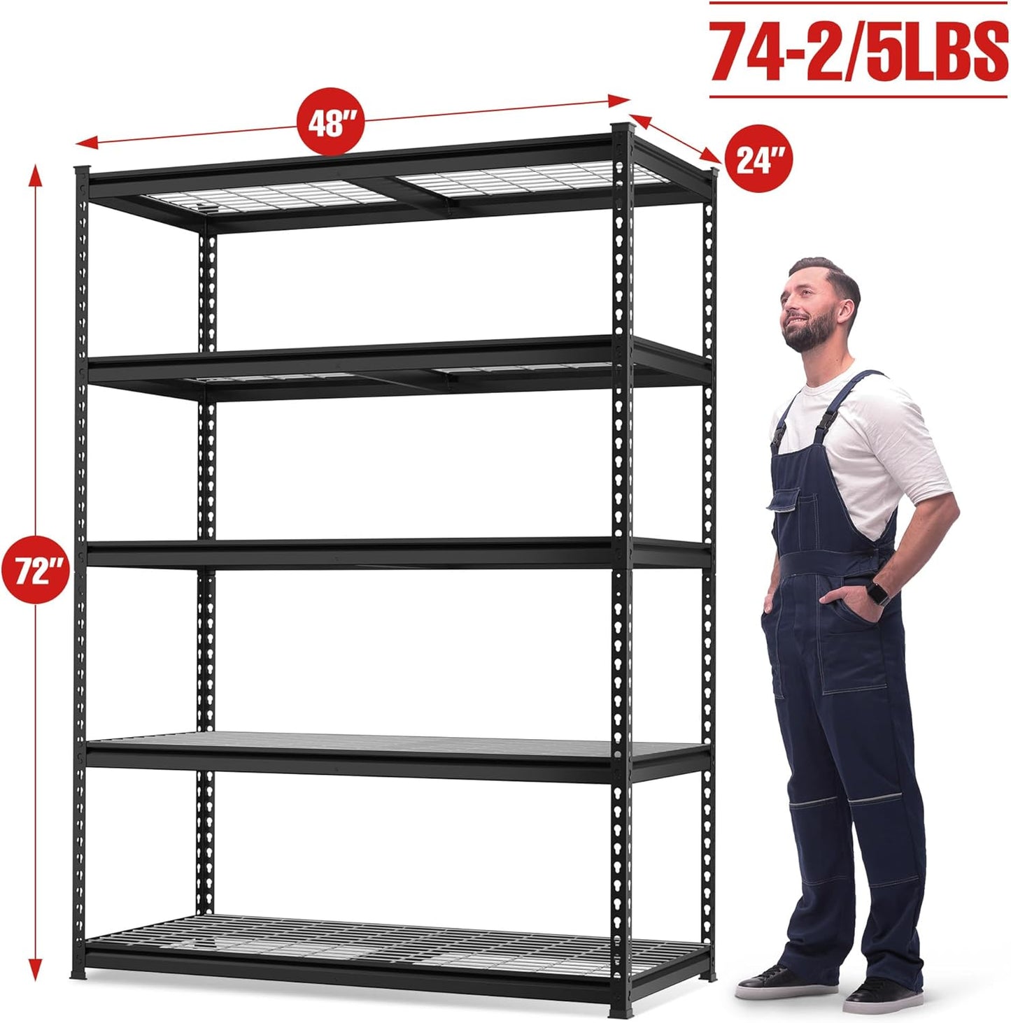 WORKPRO 5-Tier Metal Shelving Unit, 48”W x 24”D x 72”H, Heavy Duty Adjustable Storage Rack, 4000 lbs Load Capacity (Total), for Garage, Basement, Warehouse, 10 Pack