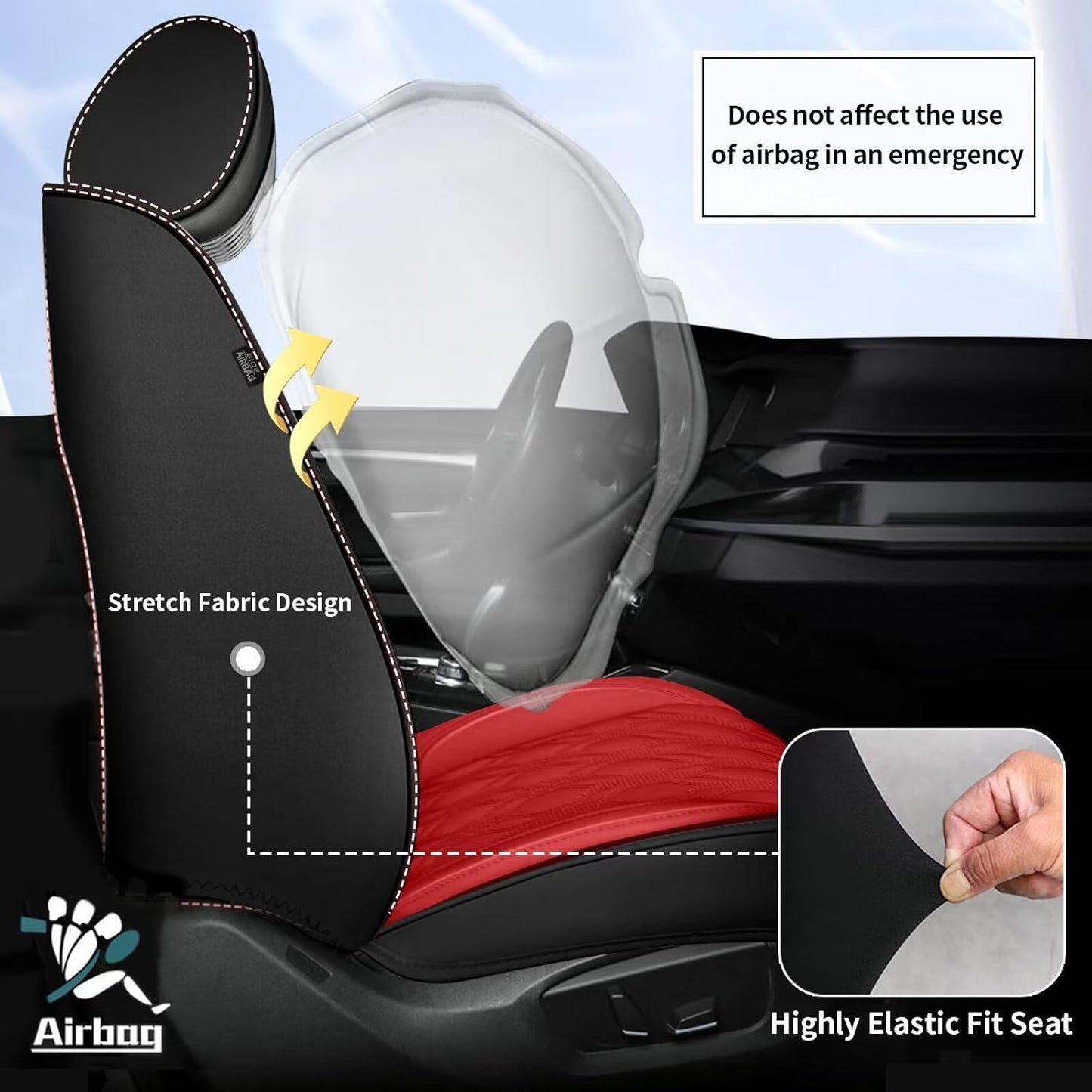 Car Covers Fit for Toyota Camry 2012-2025: Full Set 5 Seats Faux Leather Automotive Waterproof Vehicle Cushion Protector (Black&Red)