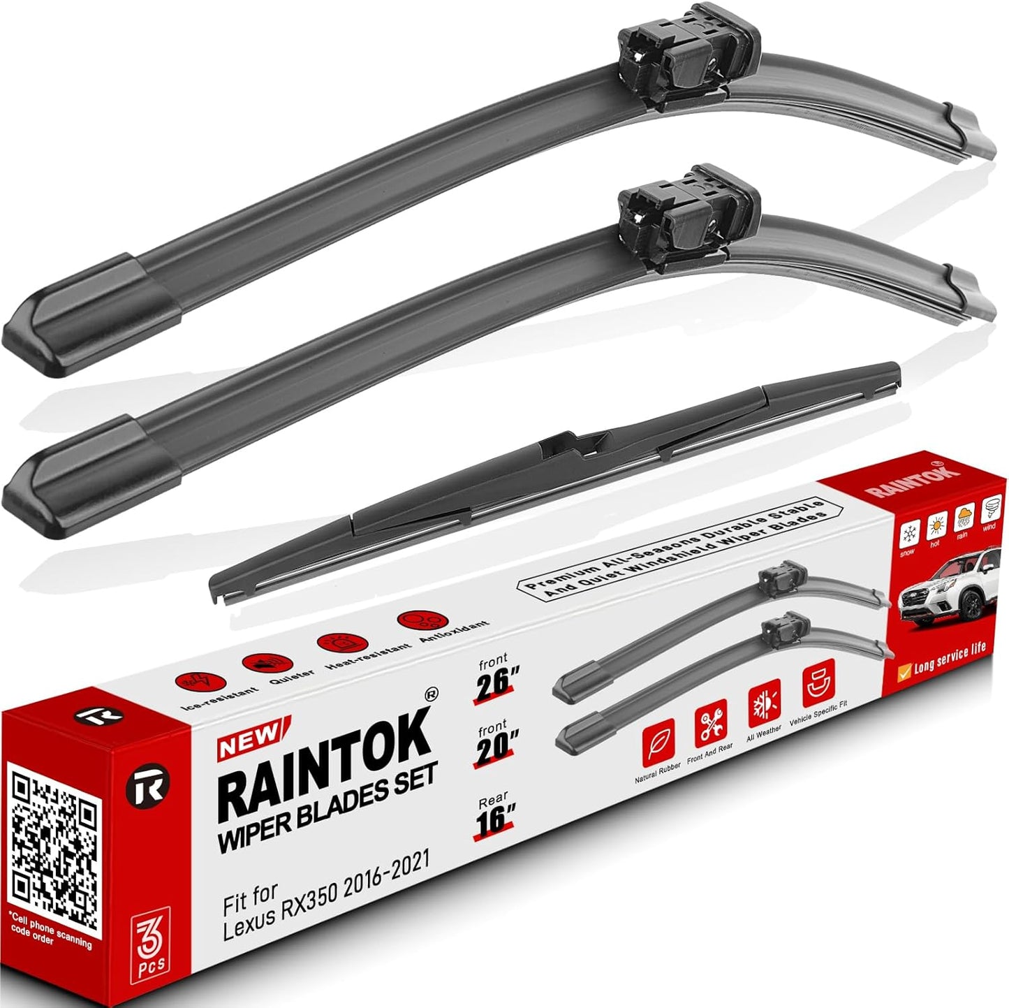 Windshield Wiper Blade Set Replacement for Lexus RX350 2016 2017 2018 2019 2020 2021 Original Equipment Replacement Front Rear Windshield Wiper Blade-26"/20"/16" (Set of 3) Top Lock