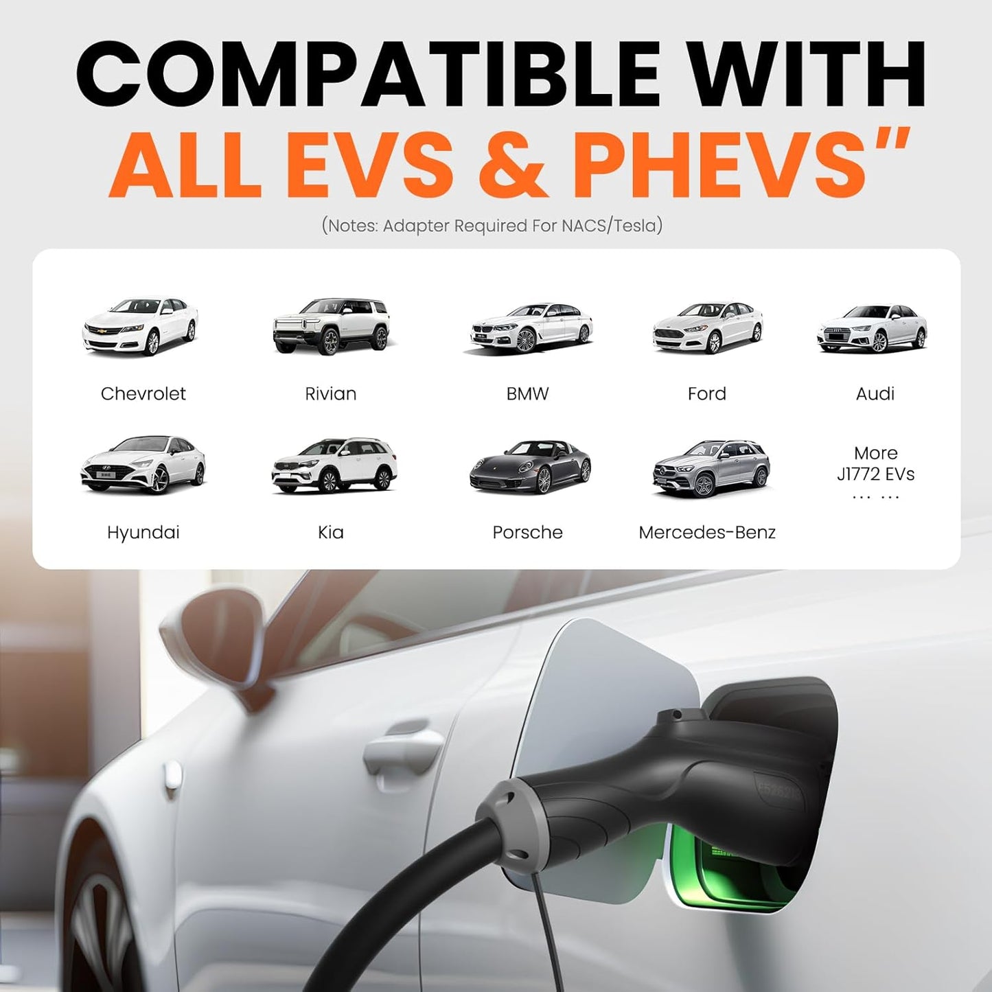 Level 2 EV Charger, 48 Amp 240V Hardwired Fast Charging, Smart WiFi Control, Adjustable Current, Delay Timer, 25ft Cable, J1772 Charger, EV Chargers for Home Level 2, LCD Display, Black