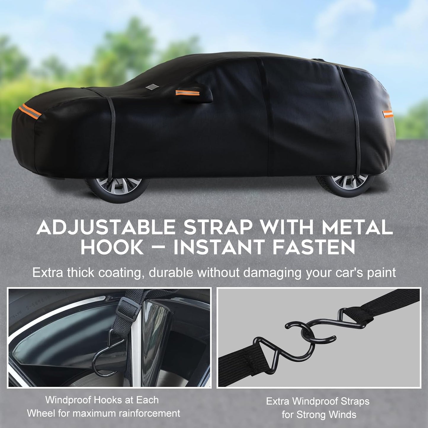 SUV Car Cover Waterproof All Weather for Automobiles，Outdoor Heavy Duty Full Exterior Covers with Zipper Door, Rain Sun Snow Dust UV Protection, Windproof Straps & Reflective Strips(Up to 189")