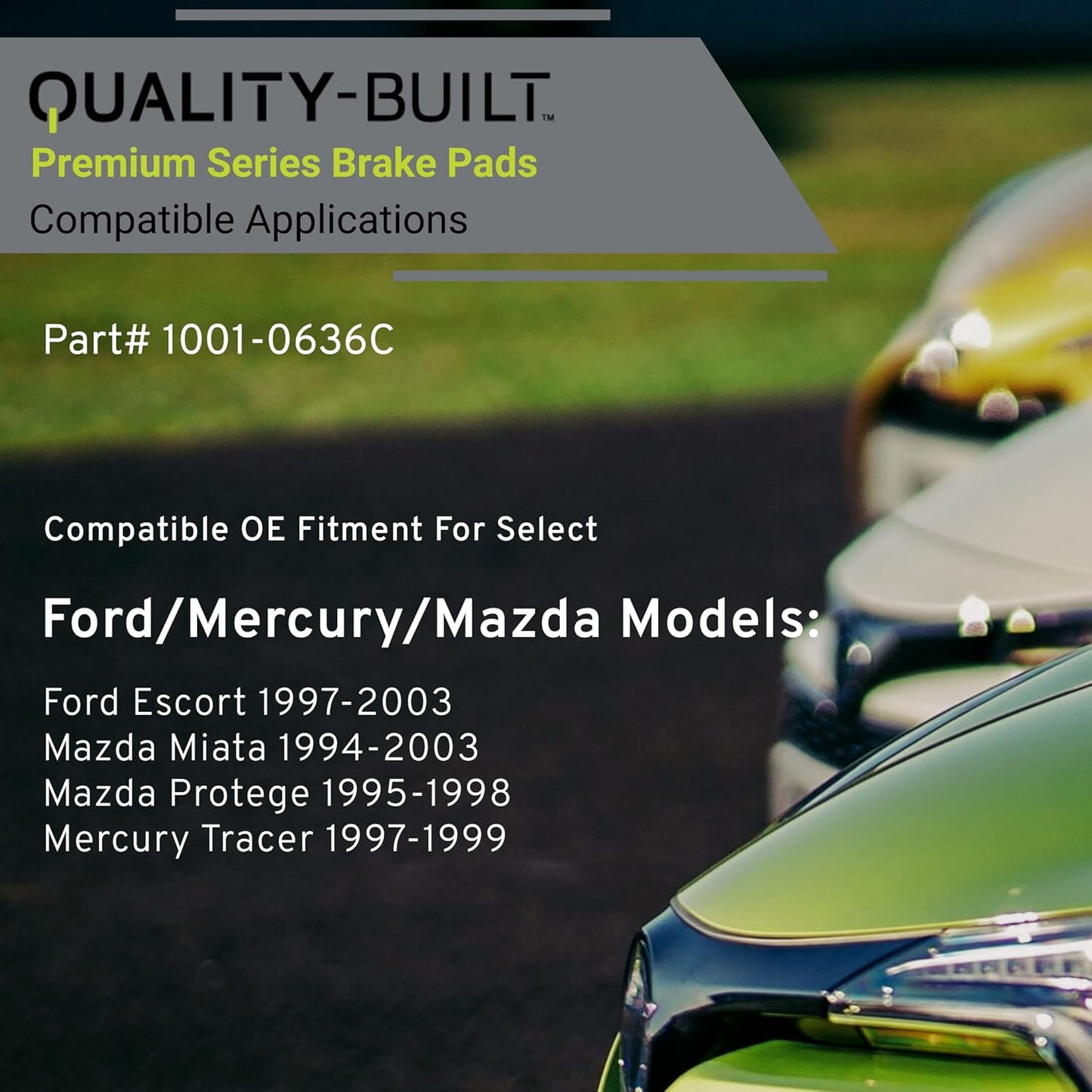 Premium Ceramic Rear Brake Pads (1001-0636C) Compatible with Ford Escort 1997-2003, Mazda Miata 1994-2003, Mazda Protege 1995-1998, Mercury Tracer 1997-1999