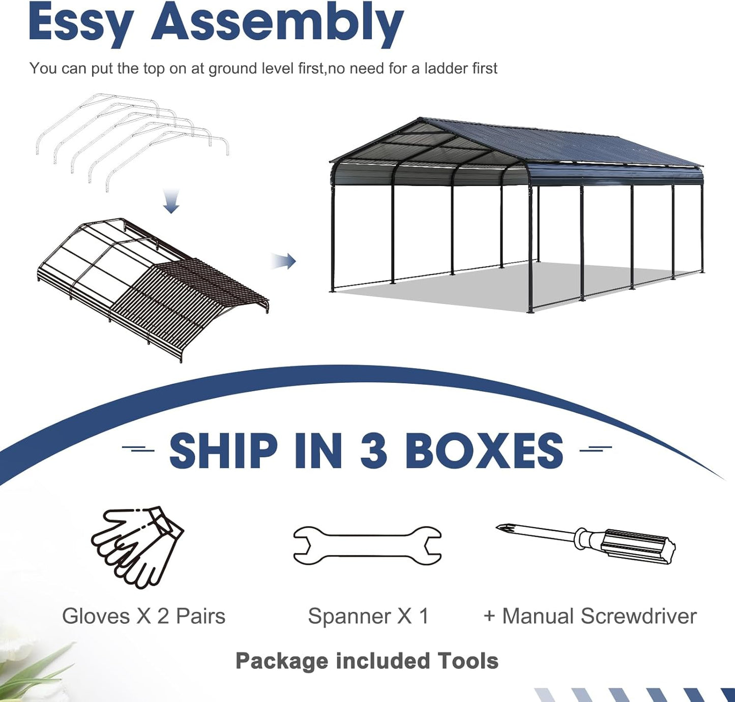 OC Orange-Casual 12 x 20 FT Metal Carport, Outdoor Heavy Duty Steel Canopy, Garage Car Shelter Shade with Metal Roof, Patio Car Tent for Car,Truck and Boats, Dark Gray