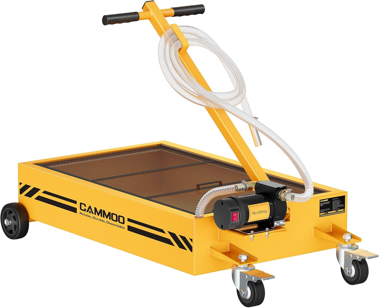 15 Gal Electric Oil Drain Pan, 110V High-Flow Pump, 9.8 FT Hose, 200 W Motor, 2 Locking Swivel Casters and 2 Directional Wheels Stable, Folding Handle, Heavy-Duty for Trucks, RVs, SUVs, Yellow