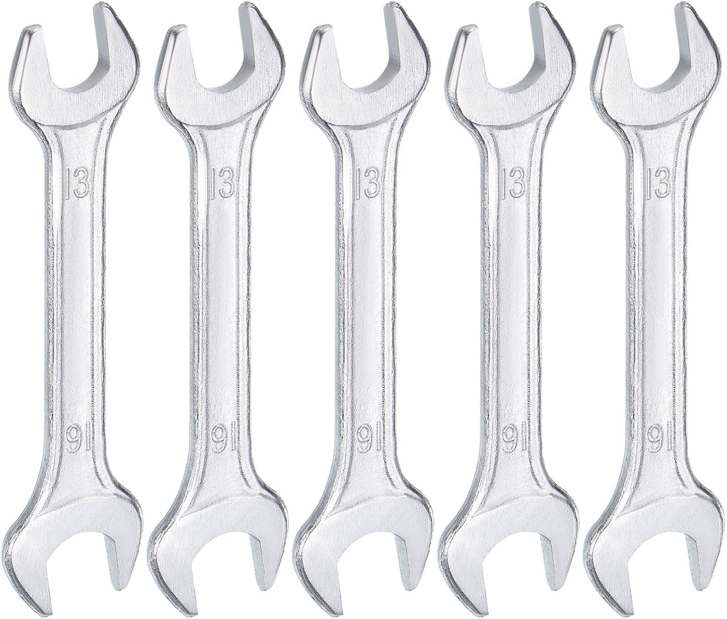 HARFINGTON 5pcs Double Open End Wrench 13mm x 16mm Metric 15 Degree Offset Angle Small Flat Head Wrench Galvanizing Open Ended Spanner for Automotive Repair Furniture Assembly