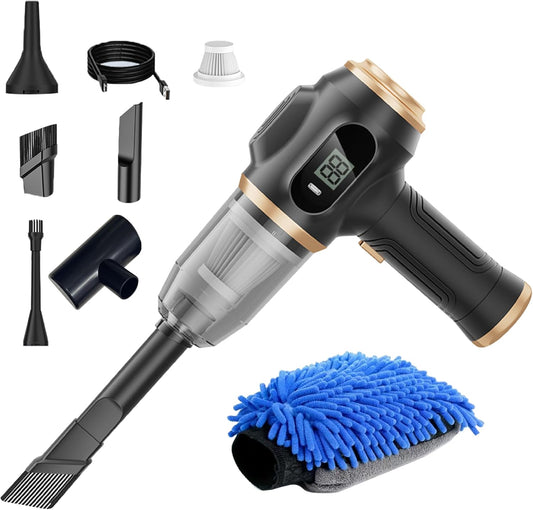 Car Vacuum Portable Cordless, Handheld Vacuum Cordless with Microfiber Wash Mitts, 6 Nozzles, Mini Car Vacuum Cleaner for Auto Interior Detailing