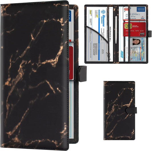 TOURSUIT Car Registration and Insurance Card Holder, Vehicle License Document Glove Box Compartment Organizer, Interior Car Accessories for Women Men (Marble Black)