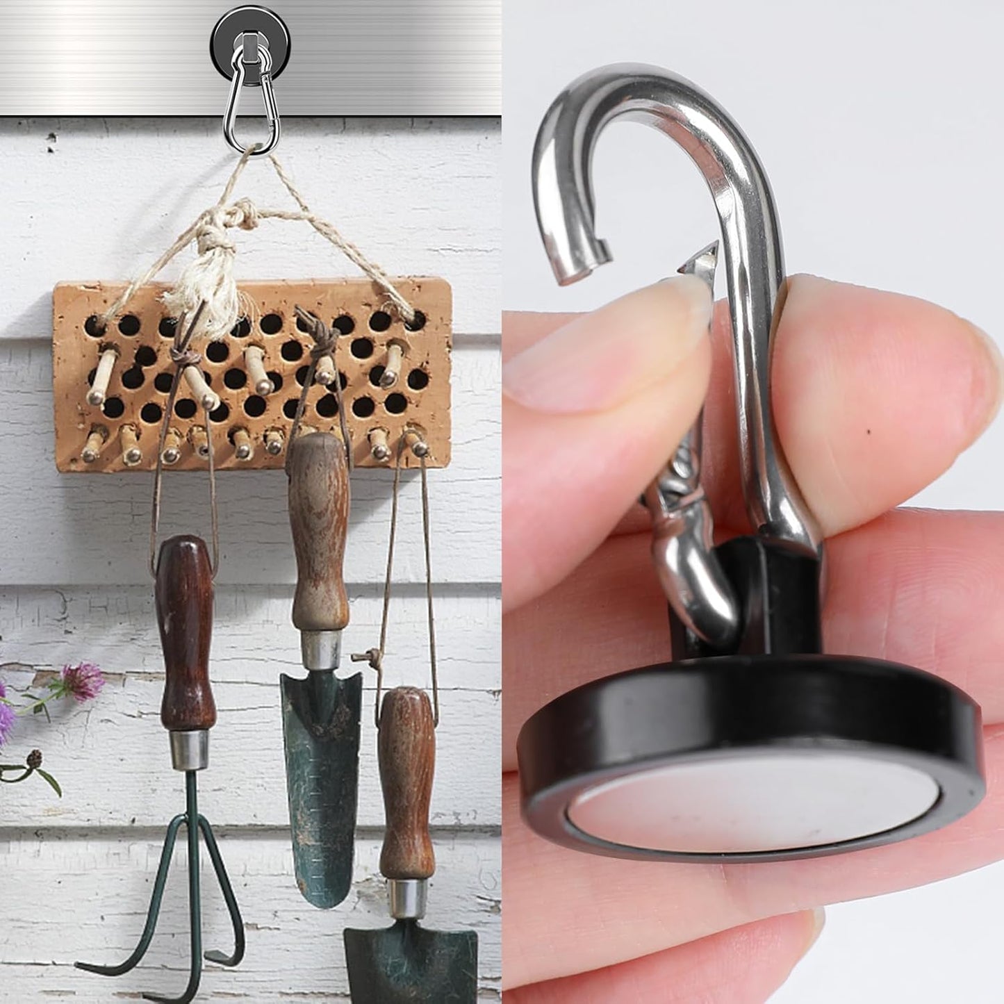 MIKEDE Strong Magnetic Hooks, 70LBS Magnetic Hooks Heavy Duty with Carabiner Hook, Strong Neodymium Magnets Hooks, Black Magnetic Hanger for Hanging, Kitchen, Grill, Locker, Cruise Ship Cabin - 3 Pack