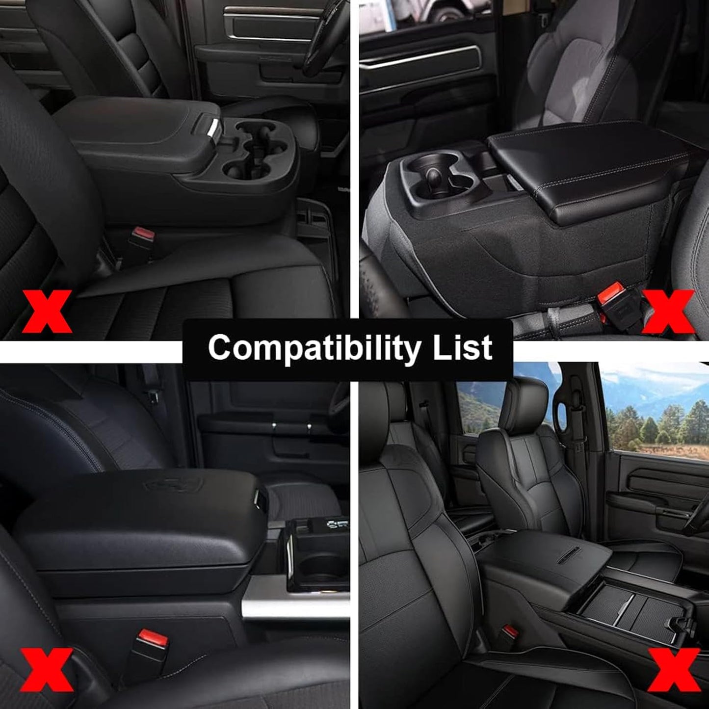 GIANT PANDA Custom Fit Center Console Cover for Dodge RAM 1500 2500 3500 2002 2003 2004 2005 2006 2007 2008 2009 2010 2011 2012 with Jump Seat - Waterproof Armrest Center Cover - Full Protection