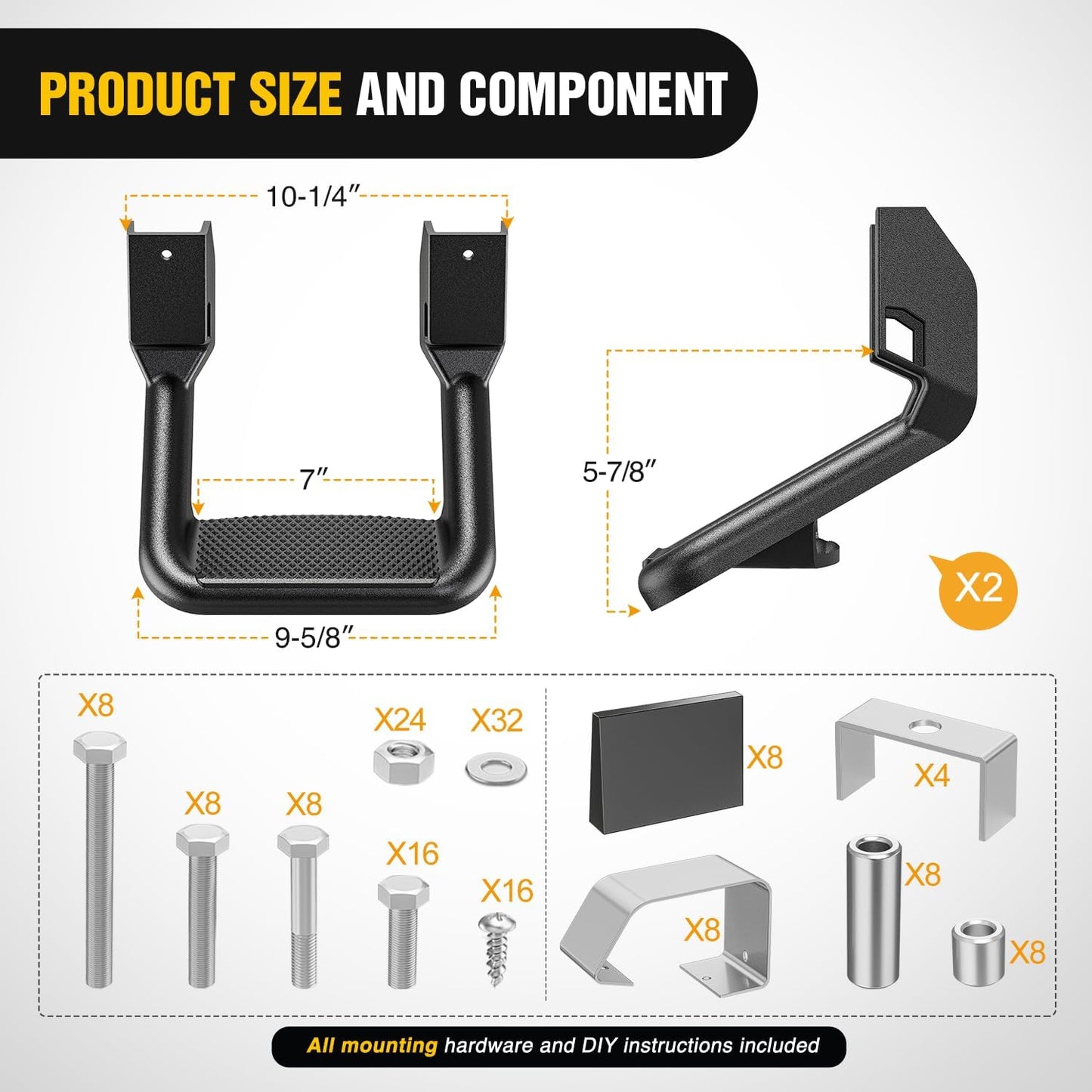 Nilight Universal Side Step Slip-Proof Aluminum Side Hoop Steps Nerf Bars Assembly Black 4 Pcs for Chevy (Chevrolet) Ford Toyota GMC Dodge RAM (Drilling Required)