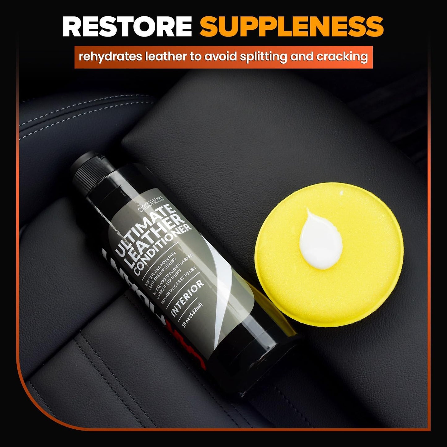 Carfidant Leather Cleaner & Conditioner Kit - Car Seat, Couch, Sofa, Shoes, Bags, Furniture - Restores & Protects - Includes Cleaning Pad & Microfiber Towel - pH Balanced Leather Care