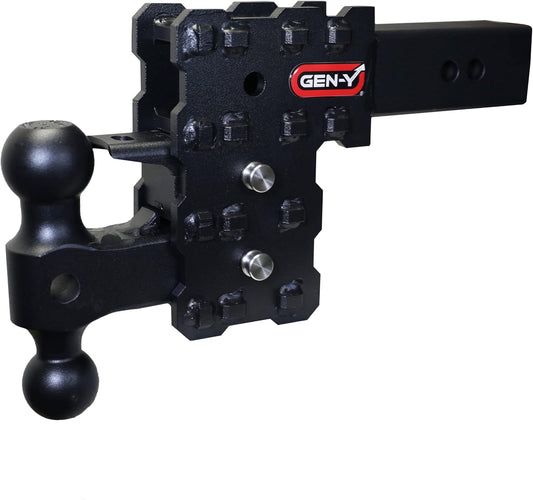GEN-Y Hitch Solid Shank Adjustable Tow Hitch with Dual-Ball and Pintle Lock for 2.5" Receiver - 5" Drop - 16,000 LB Towing Capacity - 1,600 LB Tongue Weight - Black