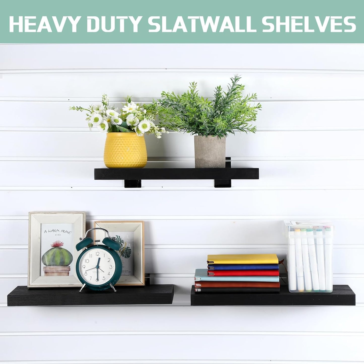 4 Pack Wooden Slatwall Shelf, 16.1" D x 6.7" W x 1.1" H Slatwall Shelves with Metal Hooks Organizer Set Mounted Accessories for Garage Home Workshop Workbench