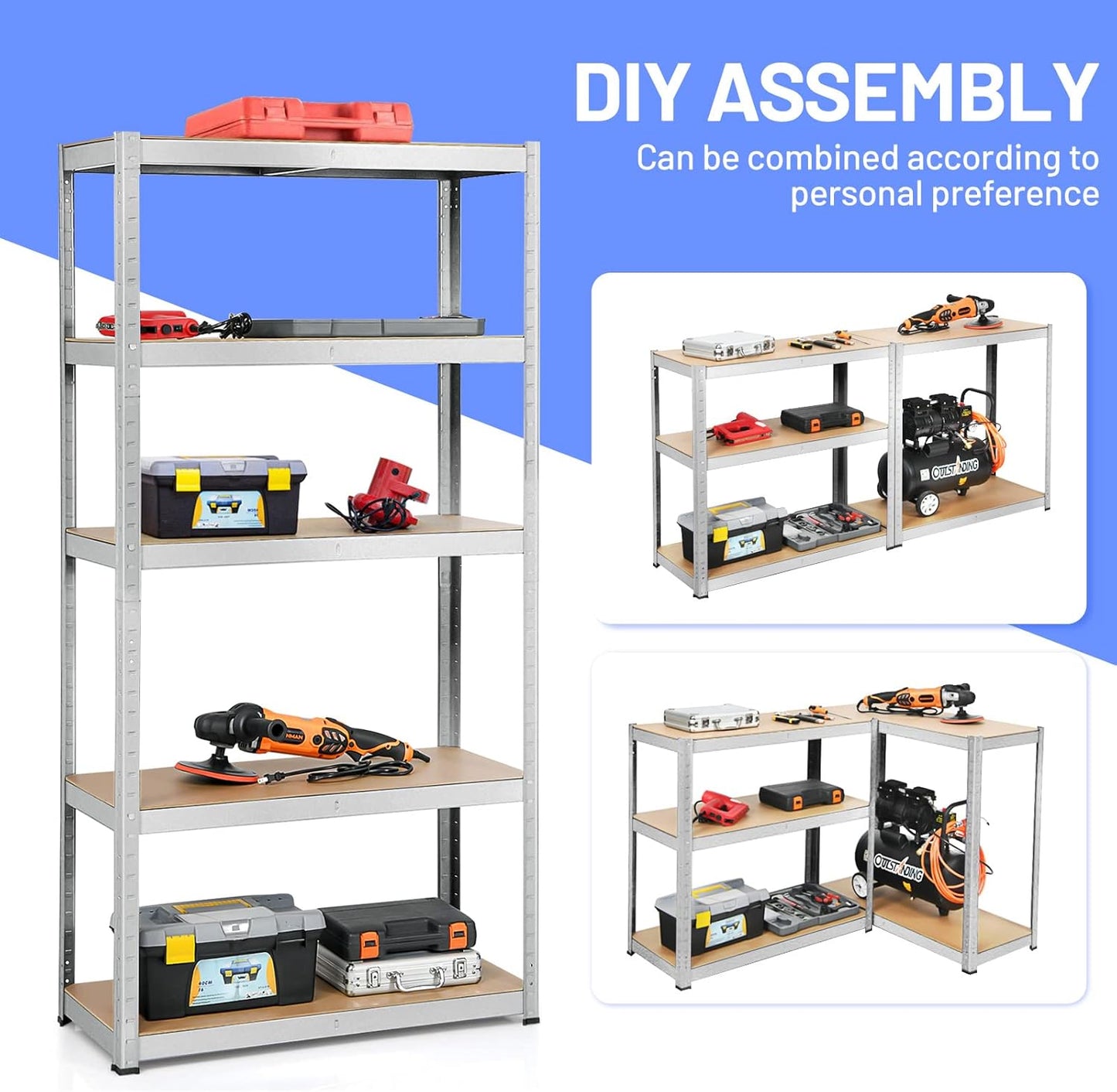 ERGOMASTER 72" Storage Shelves, Heavy Duty Steel Frame 5-Tier Garage Shelf, Metal Multi-Use Storage Shelving Unit for Home/Office/Dormitory/Garage (4, Silver)