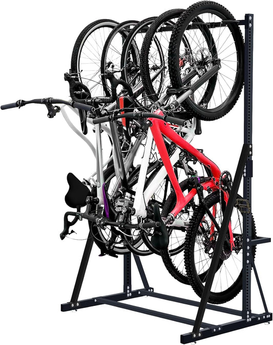 KAXIWEI Freestanding Bike Storage Rack，Vertical Bike Rack for Indoor Garage Floor Stand Max 5 Bike Bicycle Organizer Heavy-Duty Solid Steel Bike Storage Rack for Home and Garage Organizer