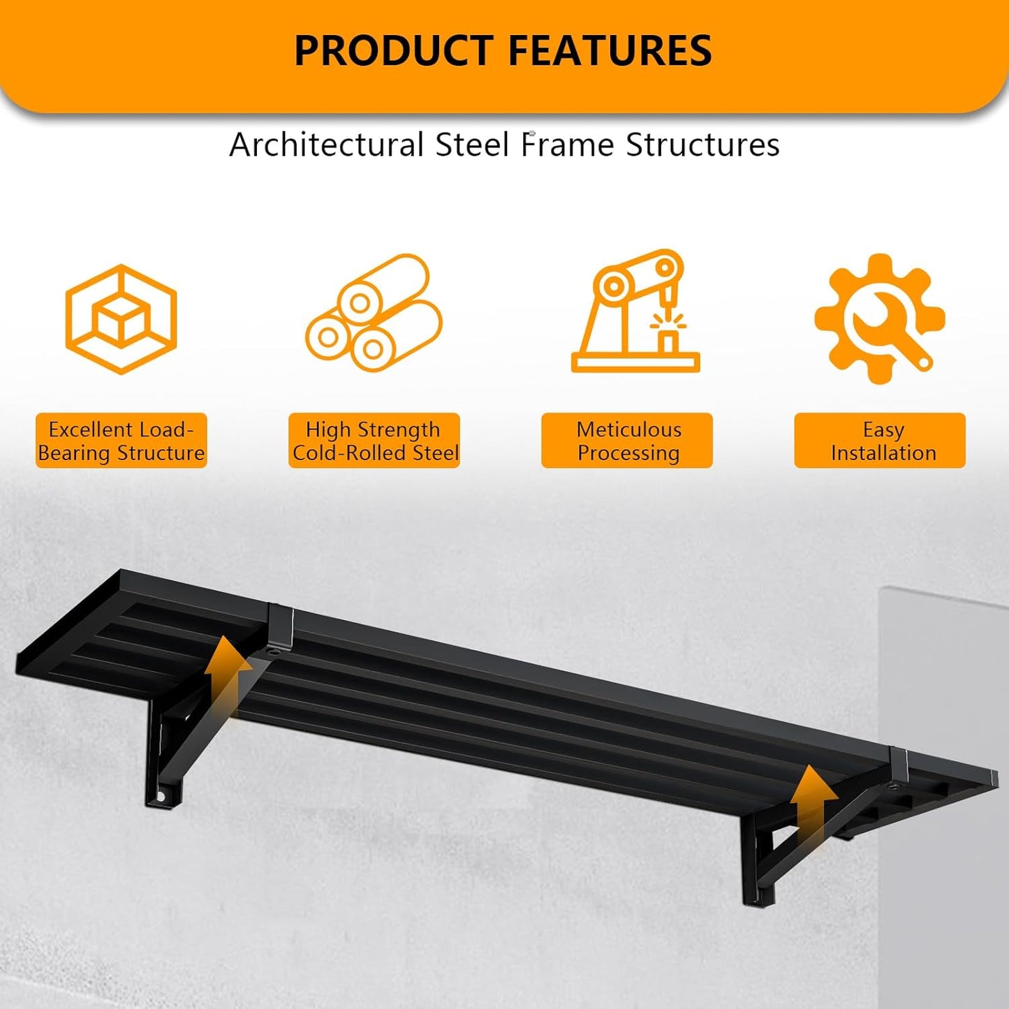 4-Pack 1.5x4ft Garage Shelving Wall Mounted, 1200lbs Load Capacity, Heavy Duty Garage Storage Shelves, Storage Rack, Black