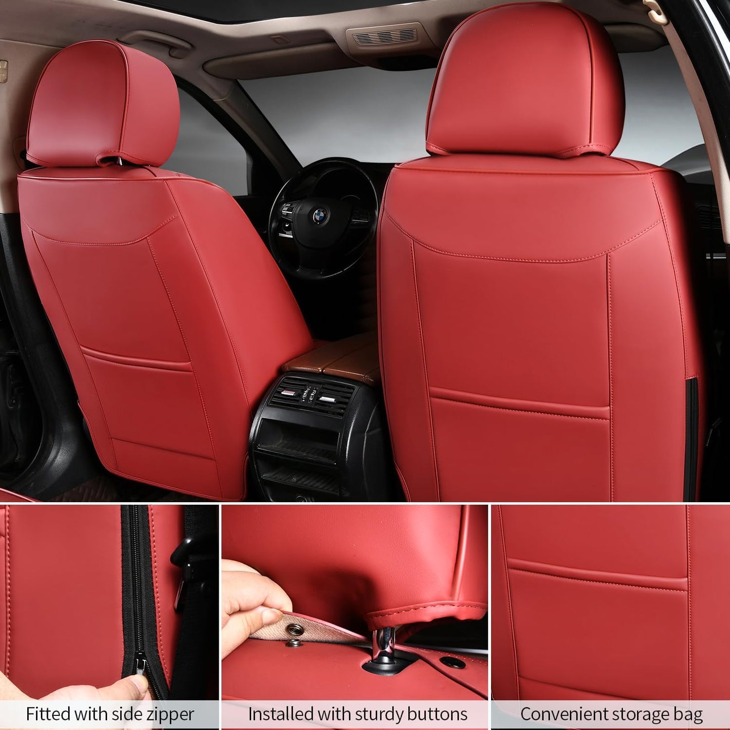 2 Packs Car Seat Covers Leather Car Seat Covers Universal Seat Covers for Car, SUV,Truck (Burgundy)