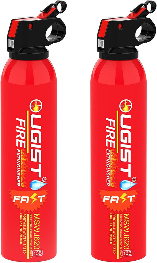 Water-Based Fire Extinguisher -2 Pack Portable for Home & Vehicle Use, Cold-Weather Safe, Prevents Re-Ignition - Ideal for Kitchen, Garage, Car
