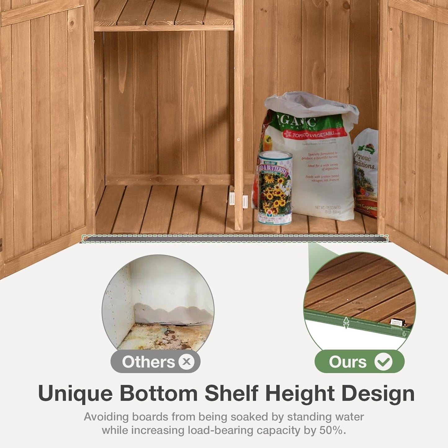 Outdoor Storage Shed with Floor and Waterproof Roof - Metal Framed Tool Cabinet with Adjustable Shelves - Double Lockable Doors for Backyard, Garden, Patio (Brown)