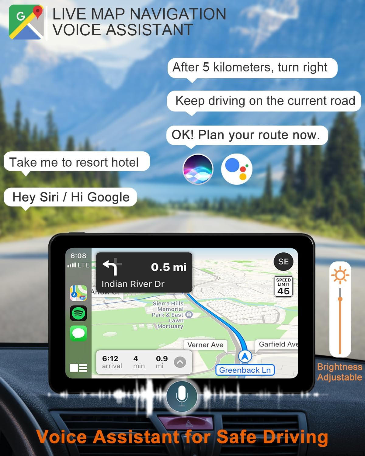 Compatible Wireless Apple CarPlay Android Auto Car Screen, 720P Back Camera 7″ Touch Screen Car Music Video Player Portable GPS Naivgation Bluetooth Mirror Link, Siri, AirPlay, Voice Assistant