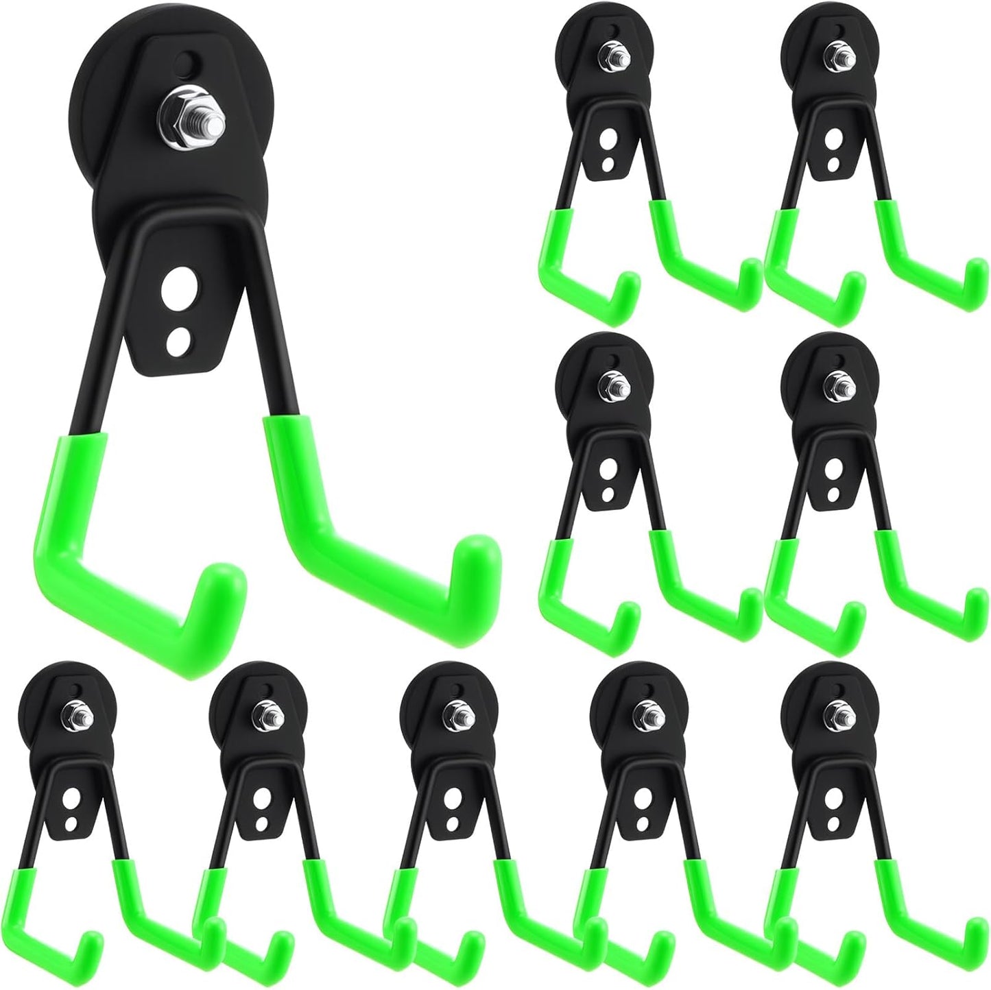 Landhoow Large Magnetic Hooks Heavy Duty Garage Magnet Hooks Strong Storage Utility Magnetic Hangers with Anti Slip Rubber Coating for Indoor and Outdoor Hanging(Green,10 Pcs)