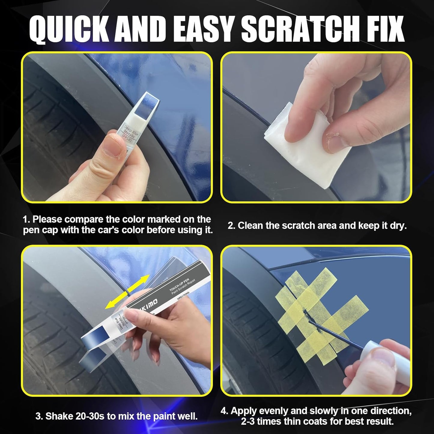KIKIMO for Tesla Touch Up Paint(Deep Blue Metallic(PPSB)), Car Paint Repair Kit for Tesla Model Y/3/S/X, 2 In 1 Scratches Repair with Pen Tip and Brush, Color-Matched for Quick & Easy Fix