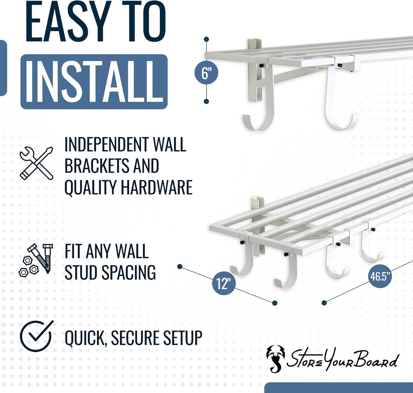 StoreYourBoard 2-Pack Heavy Duty Wall Shelves – Wall-Mounted Garage Storage Shelving and Organization for Sheds, Closets, or Utility Rooms – Holds 200 lbs, 1ft x 4ft, White