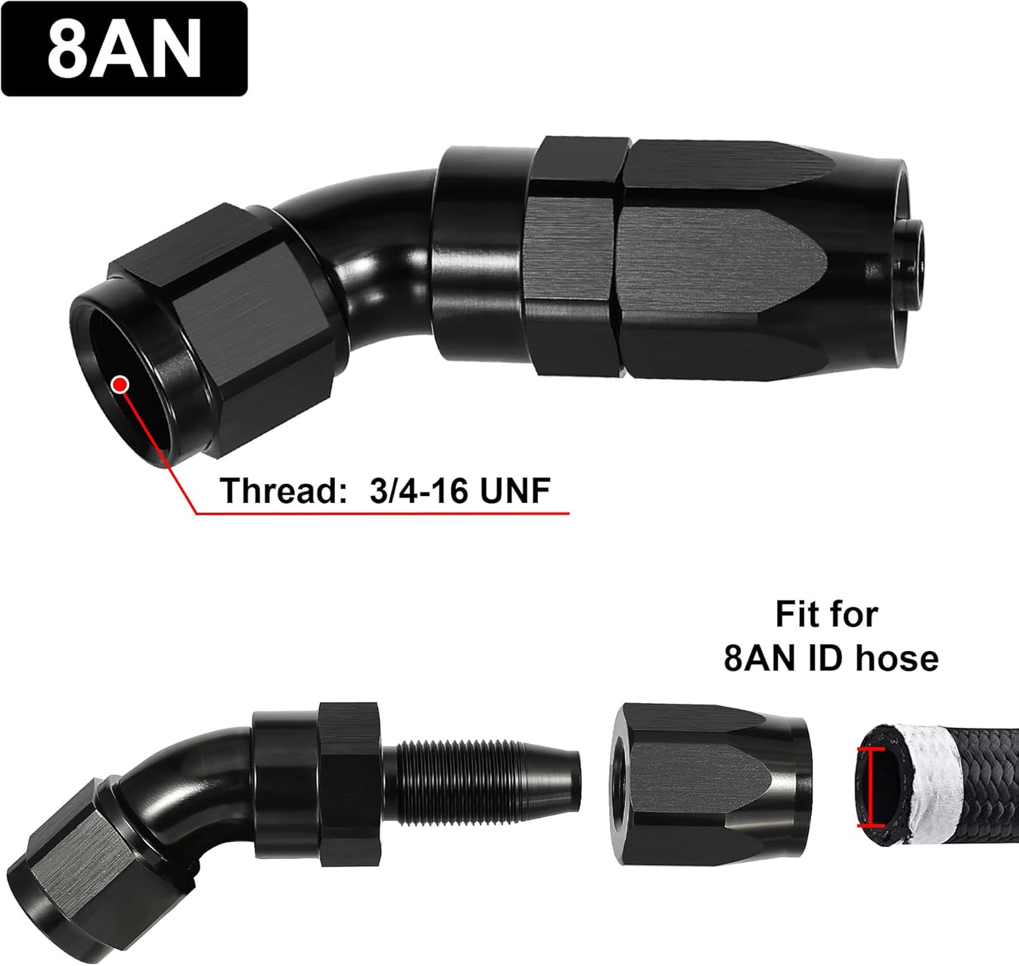 EVIL ENERGY 8AN 45 Degree One Piece Full Flow Hose End Fitting Swivel For CPE Braided Hose