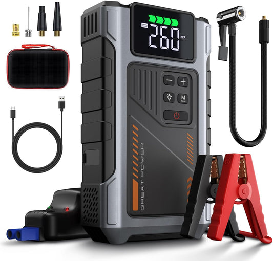 Portable Jump Starter with Air Compressor 4000A Peak with 150PSI Tire Inflator, Jump Box for 12V Car Battery Power Booster Pack (Up 8.0L Gas/6.5L Diesel Engine)