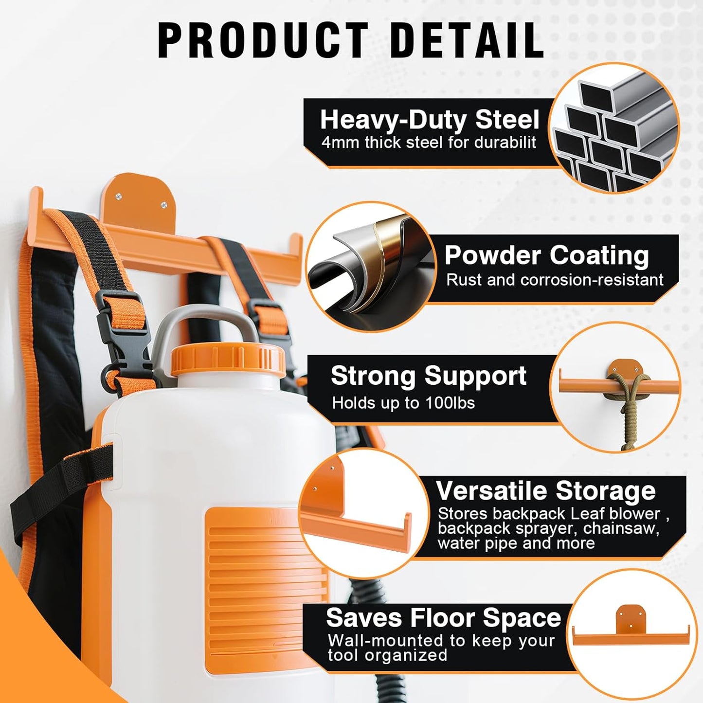 Backpack Leaf Blower Hanger, Backpack Sprayer Wall Mount, Lawn Care Accessories, Garage Storage, Weed Eater Hanger Garage Organization Storage, 2 Pack