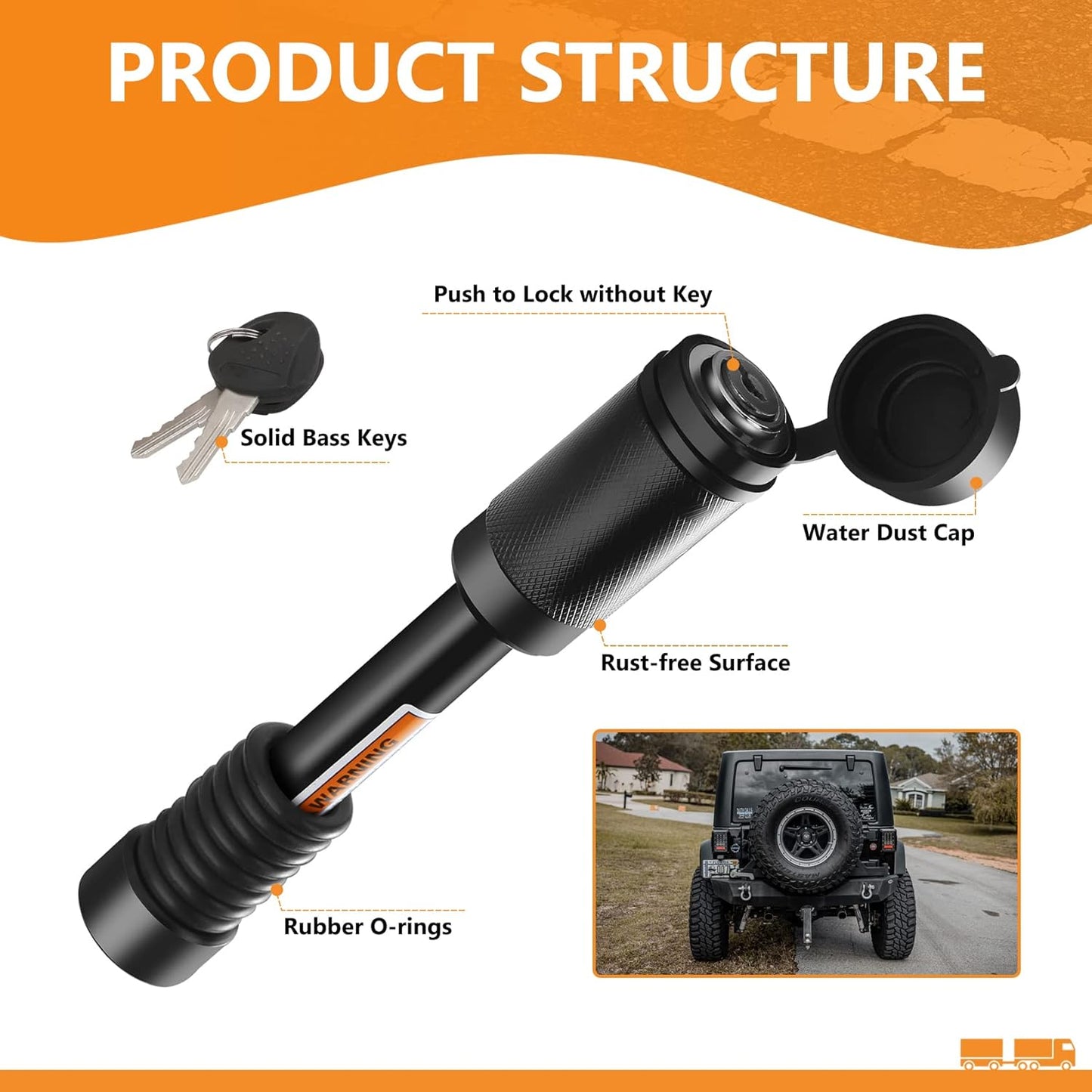 Trailer Hitch Locks, Hitch Lock with 5/8'' Dia 4” Long Pin Fits Class III IV V 2" 2-1/2", 3" & 3-1/2" Hitches, Locking Hitch Pin with Anti-Rattle O-Rings for Trailer Truck Boat (1 Pack)