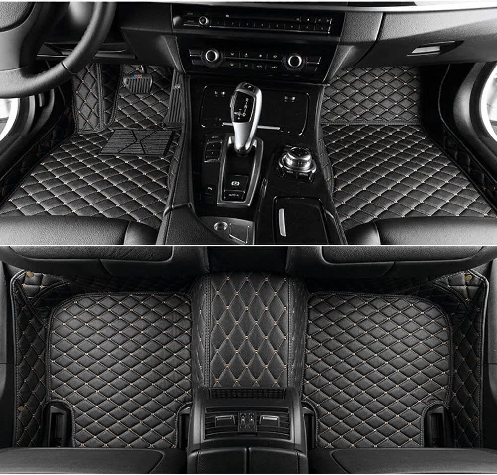 Custom All-Weather Protection Luxury Leather Floor Mats for Cars SUVs Trucks According Anti-Slip Leather Floor mats ﻿ (Black Beige)