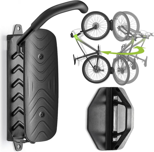 Swivel Bike Wall Mount [1 Pack], 150° Swivel Vertical Bike Rack Wall Hanger Holds up to 66lbs for Mountain/Road/Hybrid Bikes, Bike Hangers, Bicycle Storage Rack for Garage
