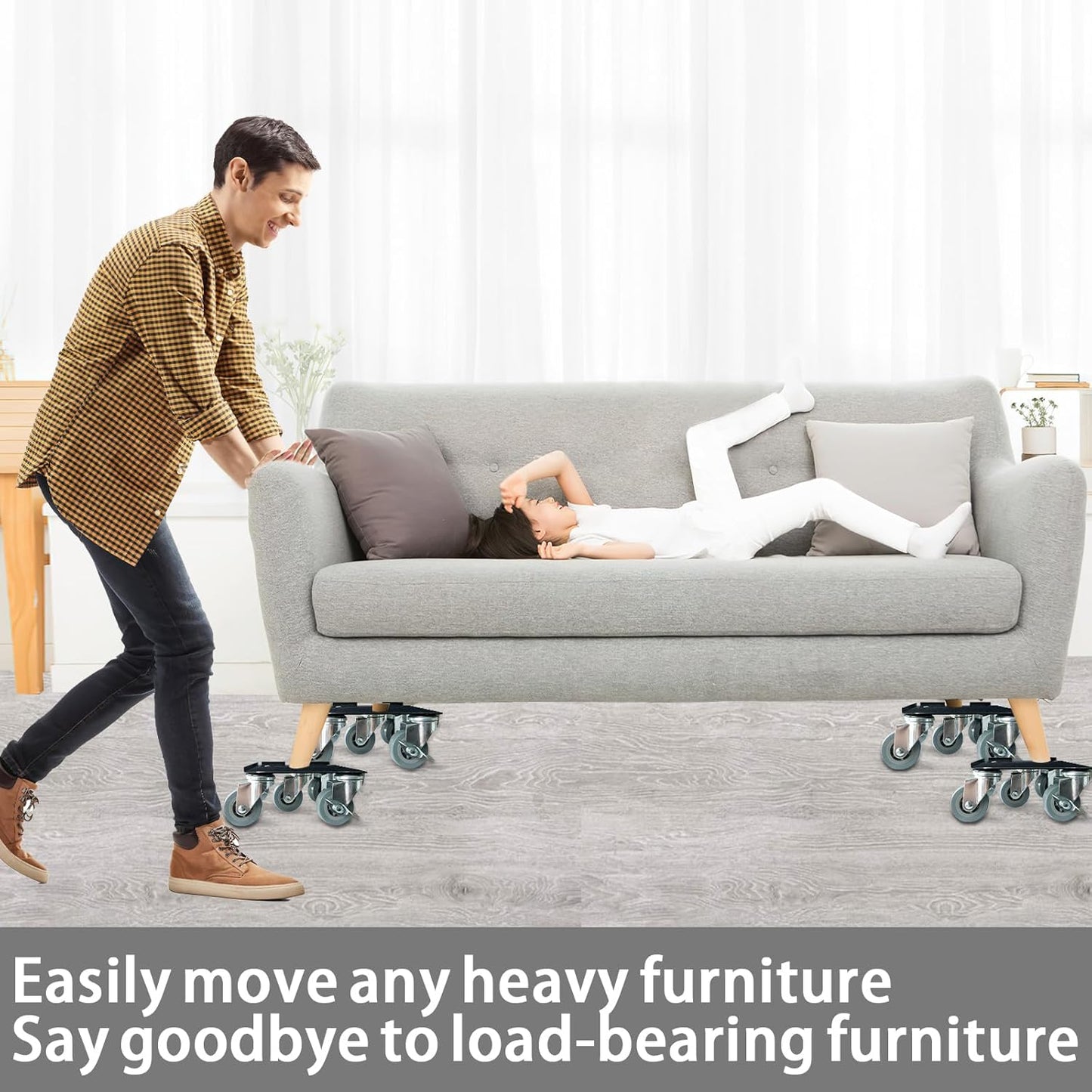 Furniture-Dolly-Furniture-Movers-with-5-Wheels, Furniture Sliders Large Size Carbon Steel Panel Lifter Tool for Moving Heavy Furniture, Furniture Dollies with 2 Brakes, Max Capacity 3335 Ibs