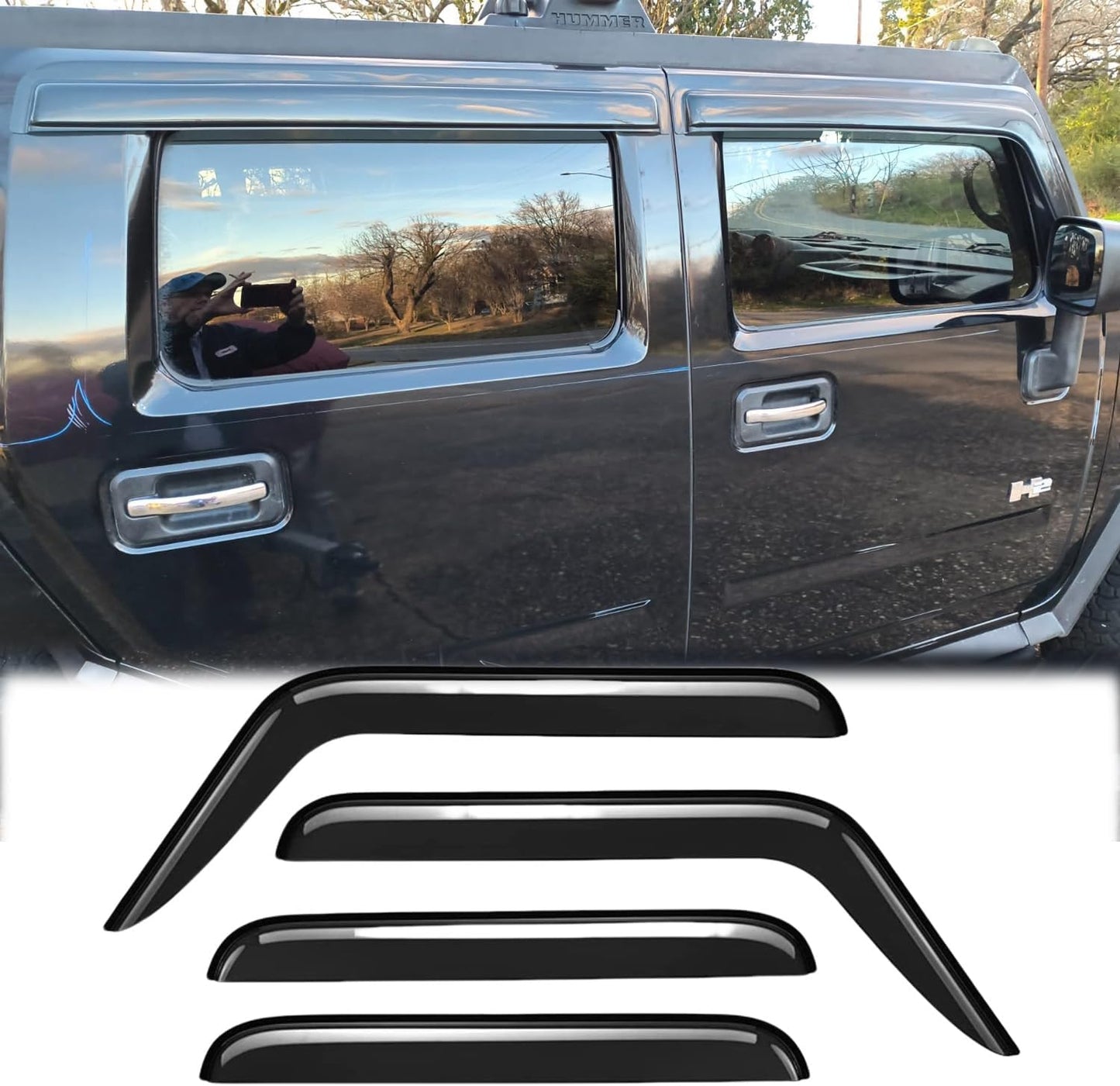 94329 Sunproof Waterproof Side Window Wind Deflector, 4pcs Protective Replacements Rain Guards Set, Window Visor fit for 2003-2009 Hummer H2