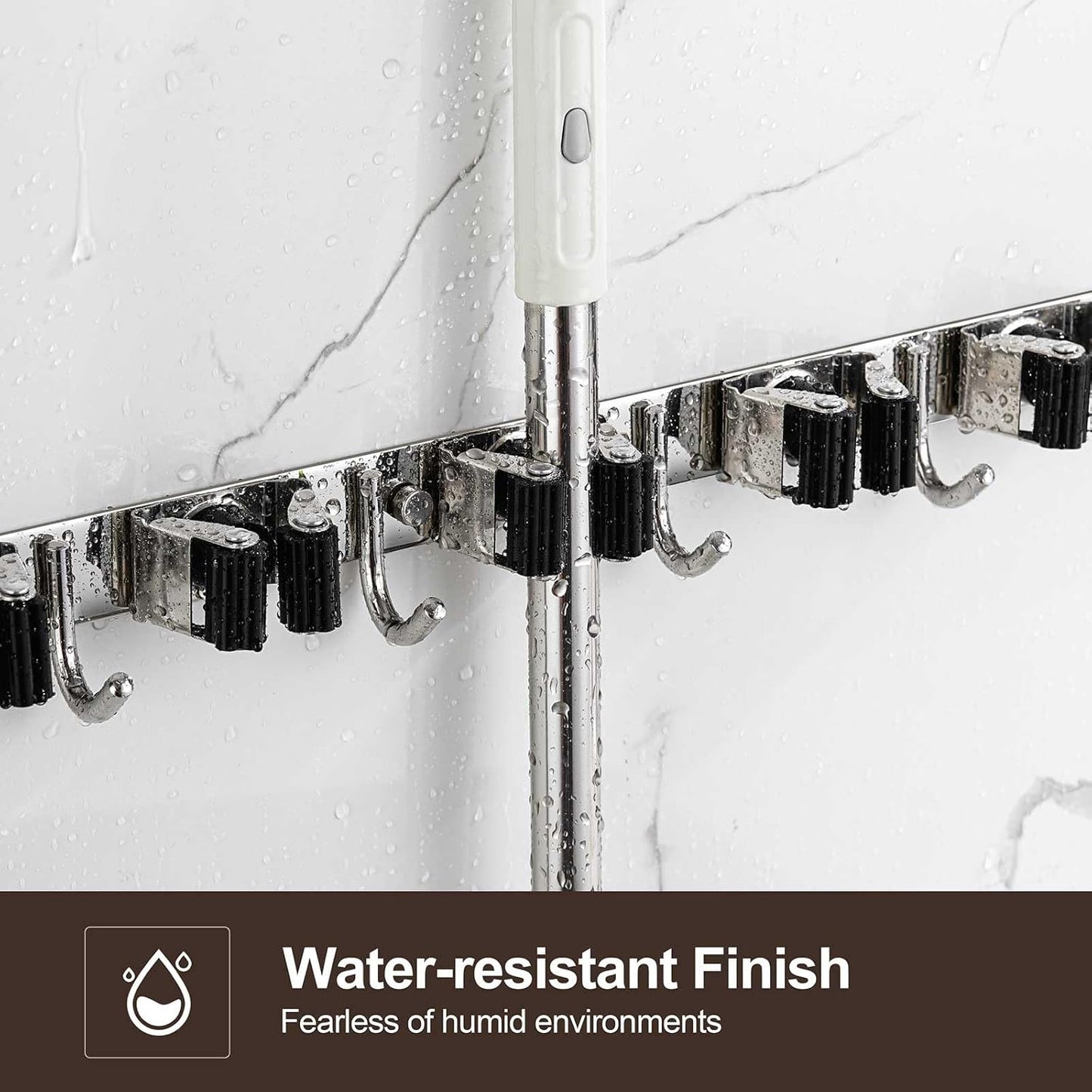 2 Pack Broom Holder Wall Mount, Stainless Steel Broom Hanger Wall Mount, Heavy Duty Mop and Broom Holder Tool Racks Utility Hooks for Laundry Room Garden Garage, Black (5 Racks and 4 Hooks)