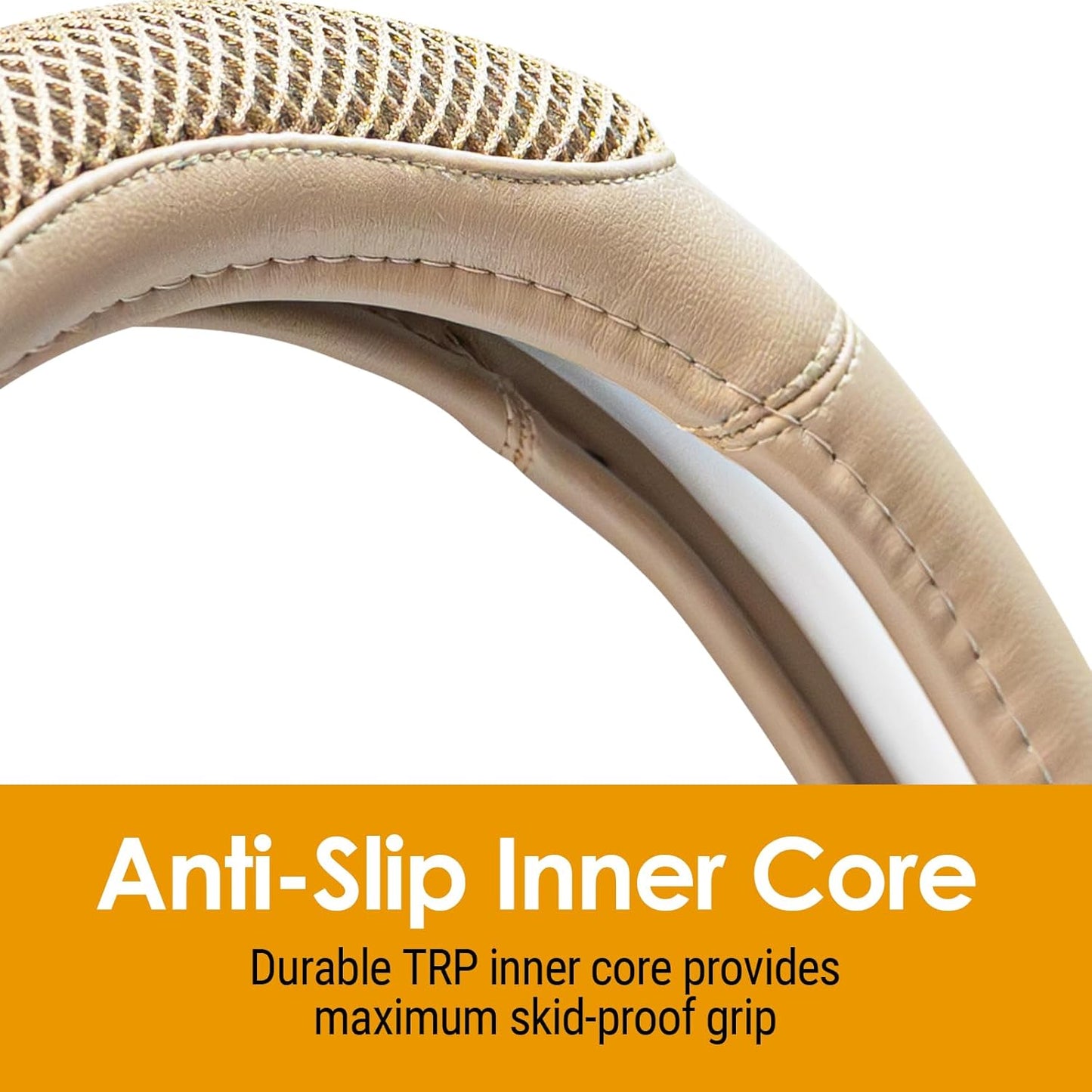 Cool Mesh Grip Truck Steering Wheel Cover with Breathable Grip, Premium Faux Leather, Universal fit for Full Size Trucks and SUVs with Steering Wheel Size 15.5" to 16"