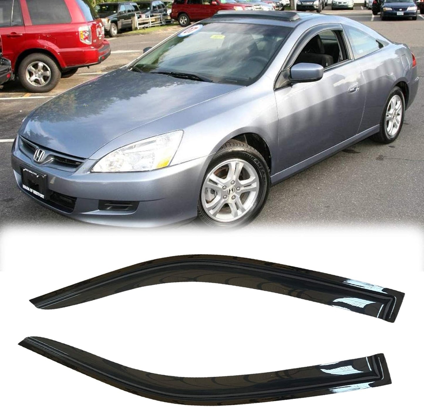 Side Window Wind Deflector, 2pcs Out-Channel Tape-On Dark Smoke Rain Guards Set, Window Visor fit for 2003-2007 Honda Accord 2-Door Coupe 92349