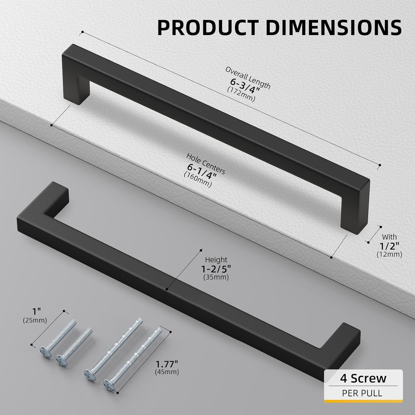goldenwarm 45 Pack 6-1/4INCH Black Square Bar Cabinet Pull Drawer Handle Stainless Steel Modern Hardware for Kitchen and Bathroom Cabinets Cupboard,Center to Center 160mm Kitchen Cupboard Handles