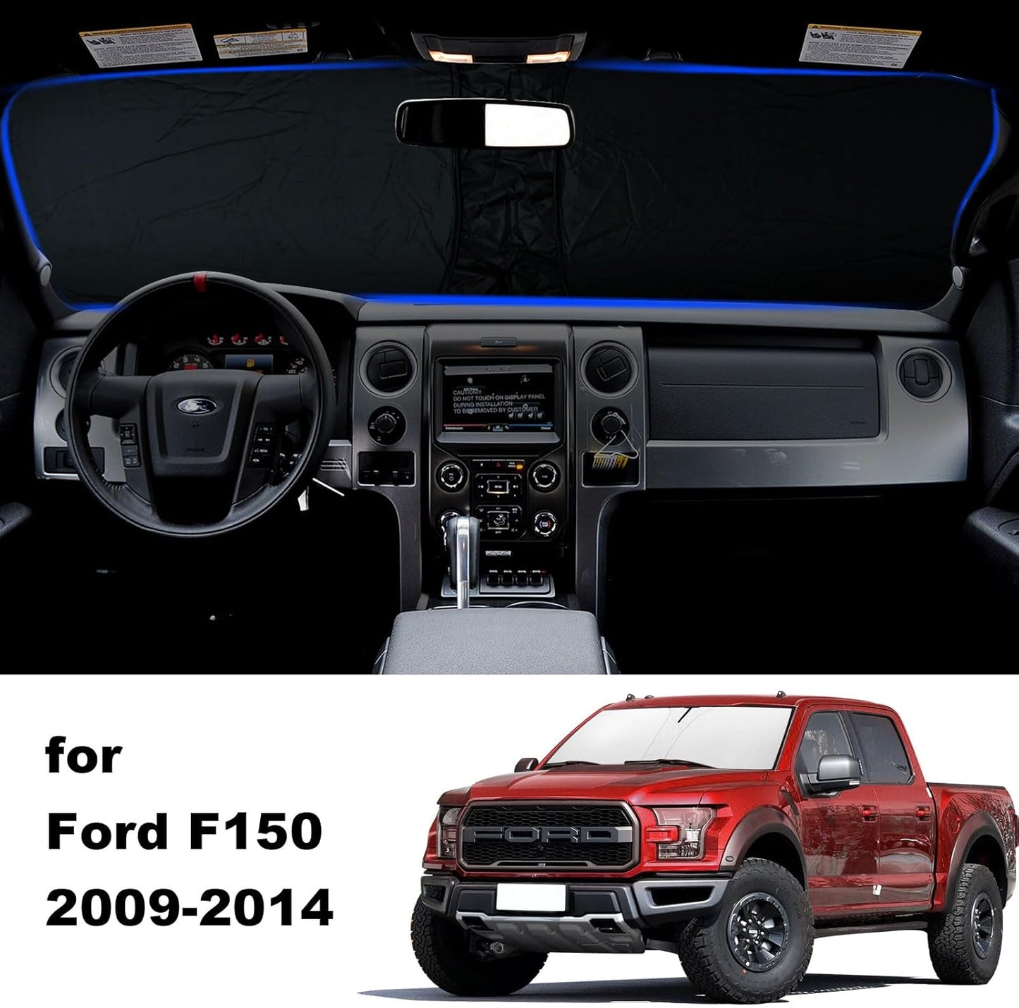 2024 Upgrade Front Windshield Sunshade fit for Ford F150 2009-2014 Foldable Car Shade 240T Reflective Polyester Ford F-150 Lariat King Ranch Platinum XL XLT Limited Raptor Accessories |Keep Cool|