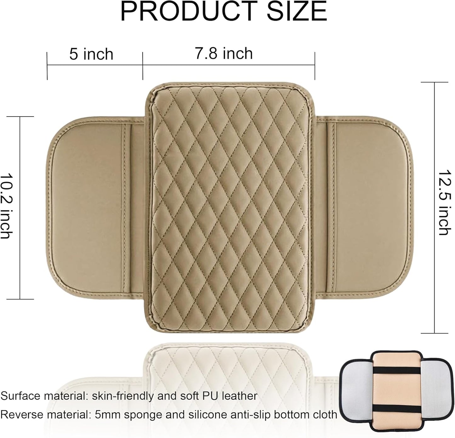 Car Center Console Cover, Upgraded Leather Armrest Seat Box Cover with 2 Storage Bags, Universal Waterproof Car Armrest Cover Cushion Comfortable Car Decor Accessories for Most Vehicles (Beige)