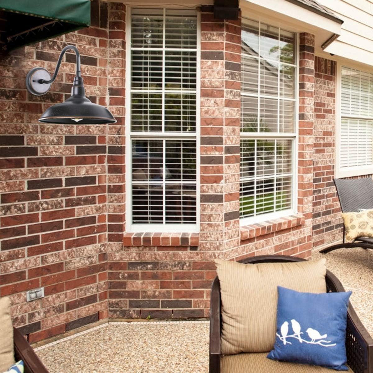 14in Outdoor Gooseneck Barn Light for Farmhouse, Bronze Exterior Wall Light Fixture for Porch, Large Outside Farmhouse Wall Sconce for Garage Patio Doorway House