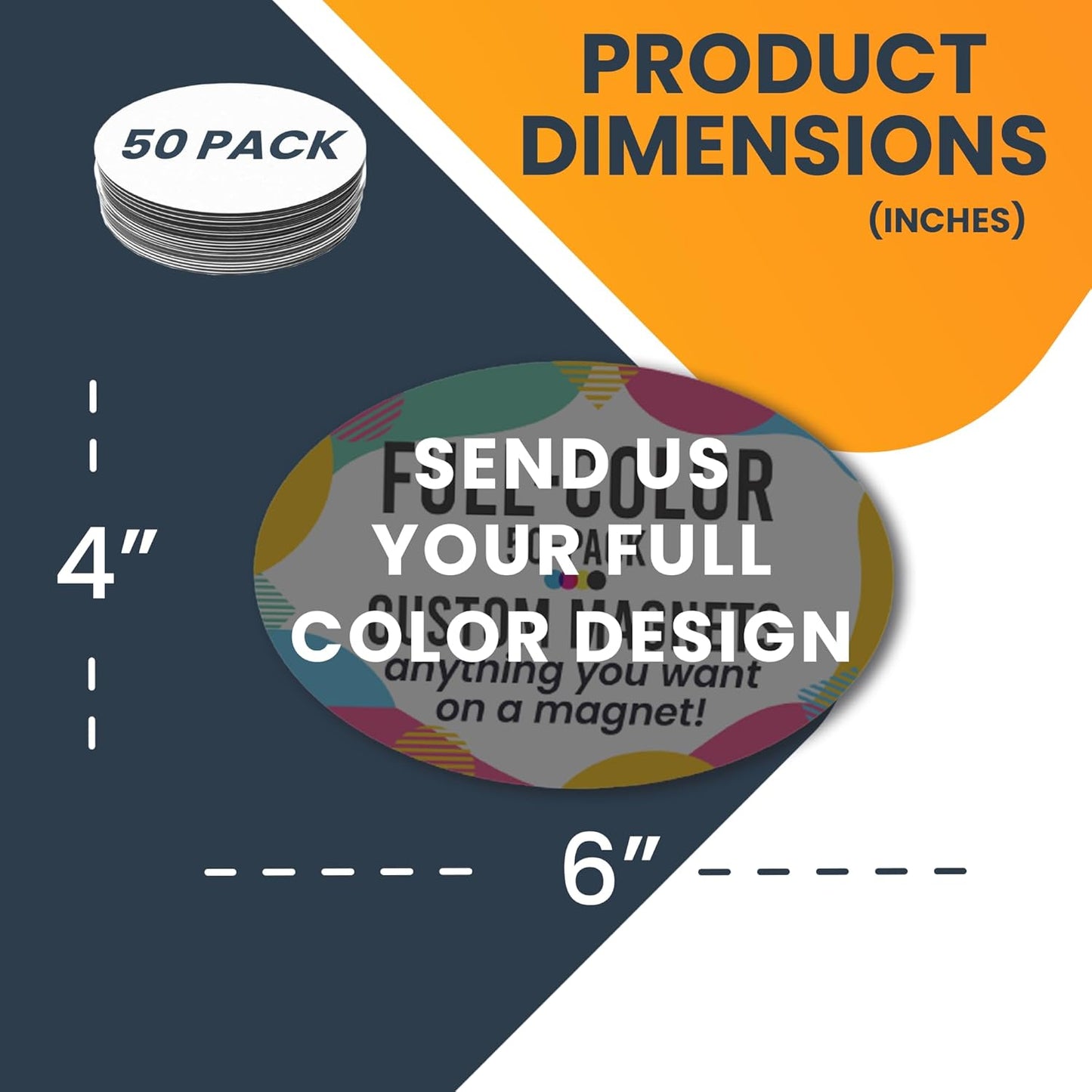 Magnet Me Up Custom 4x6 Inch Oval Magnet, 50 Pack, Customizable for Businesses, Personal Use, Choose Your Text, Upload Image, Magnetic Vinyl for Vehicles and Any Magnetic Surface, Crafted in USA