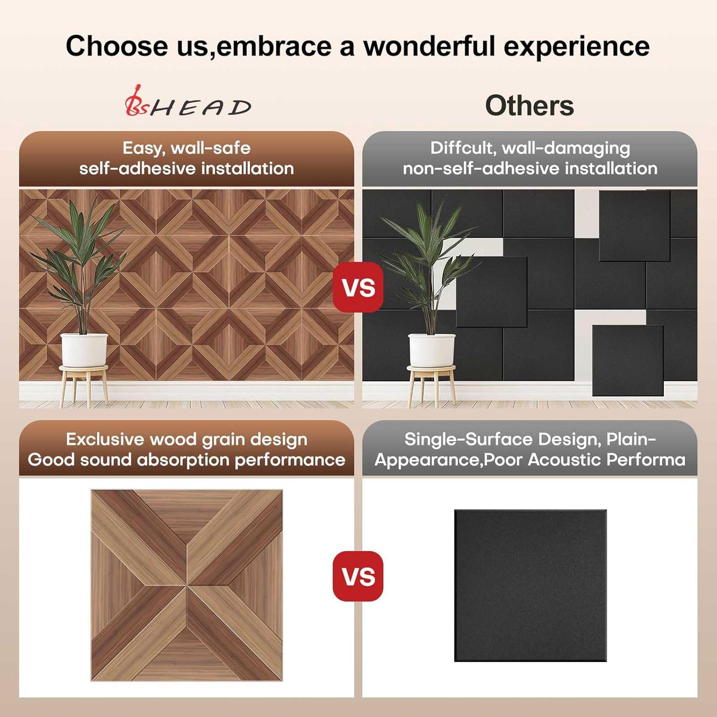 10 Pack Large Soundproof Wall Panels, 15.7 x 15.7 x 0.4 in Sound Proof Panels for Walls,0.9lb/ft³, High Density.Wood Grain Printing Sound Panels, 3D AcousticPanels,Artistic Noise