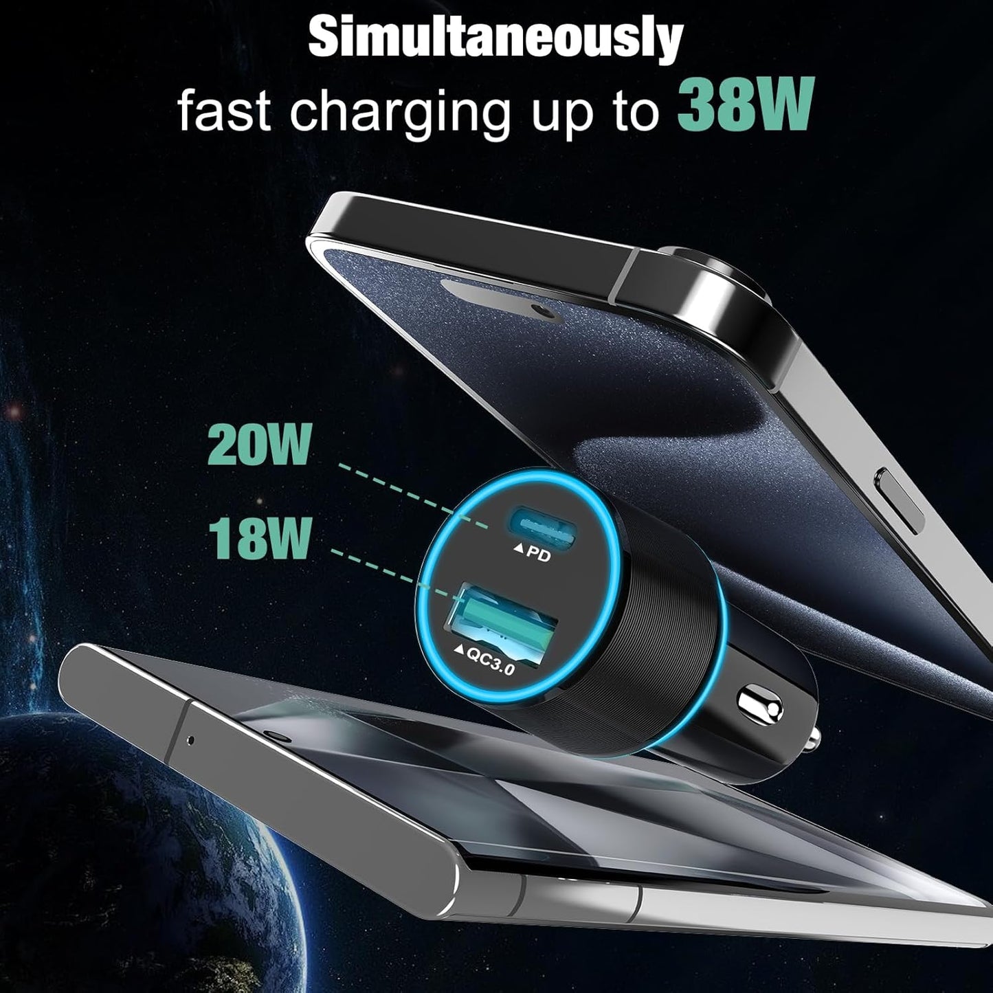 Cluvox 5 Pack USB C Car Charger, 38W Fast Charging for iPhone 16 Pro Max/Plus/16 SE/15/14/13, Samsung Galaxy S25 Ultra/S24/S23/A16/A15/A55, Google Pixel 9, 12V Type C Cigarette Lighter USB Charger