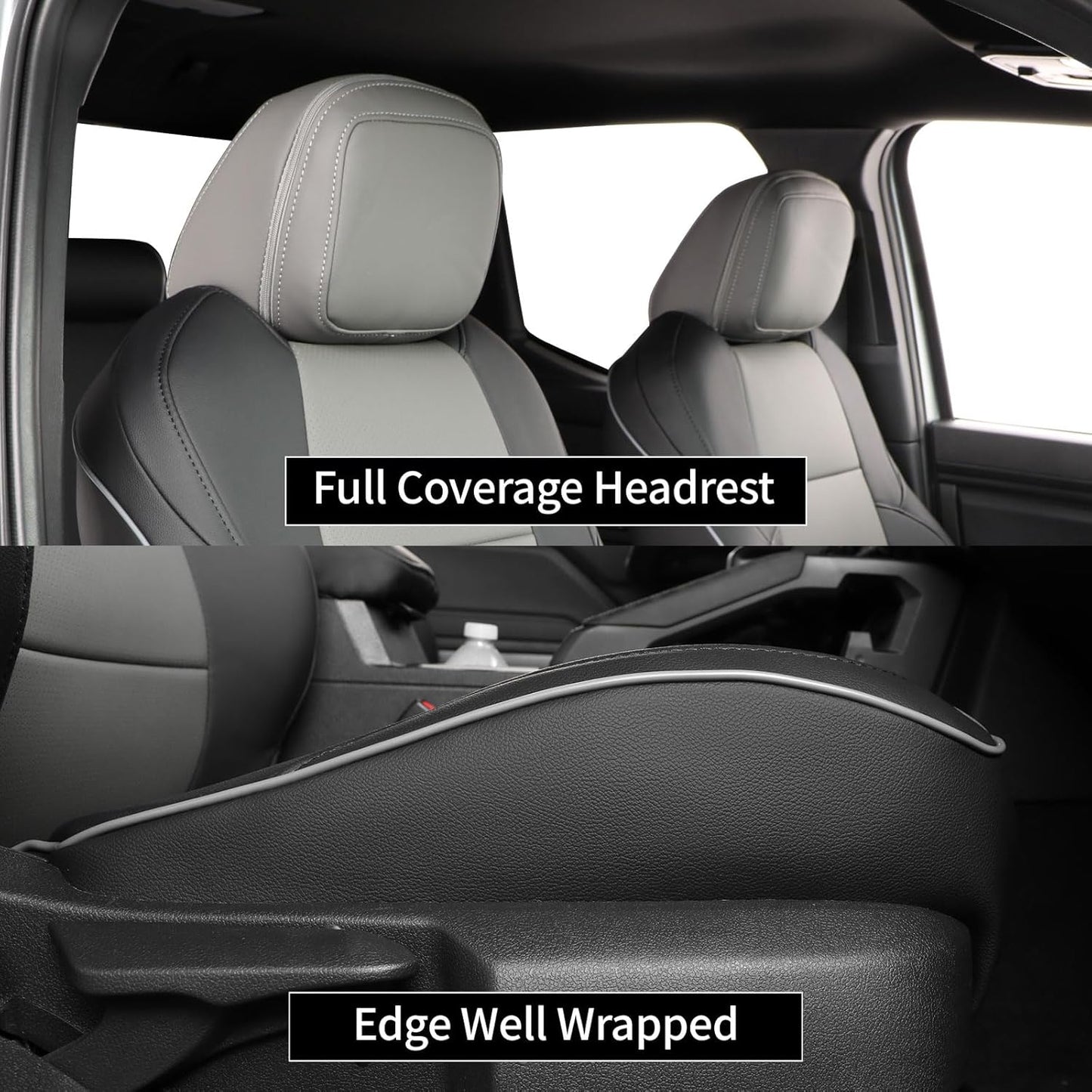 EKR Custom Fit Tacoma Car Seat Covers for Select Toyota Tacoma (Petrol) 2024 2025 Double cab SR,SR5,TRD Sport,TRD Off-Road,Limited -Full Set,Leather(Black/Gray)