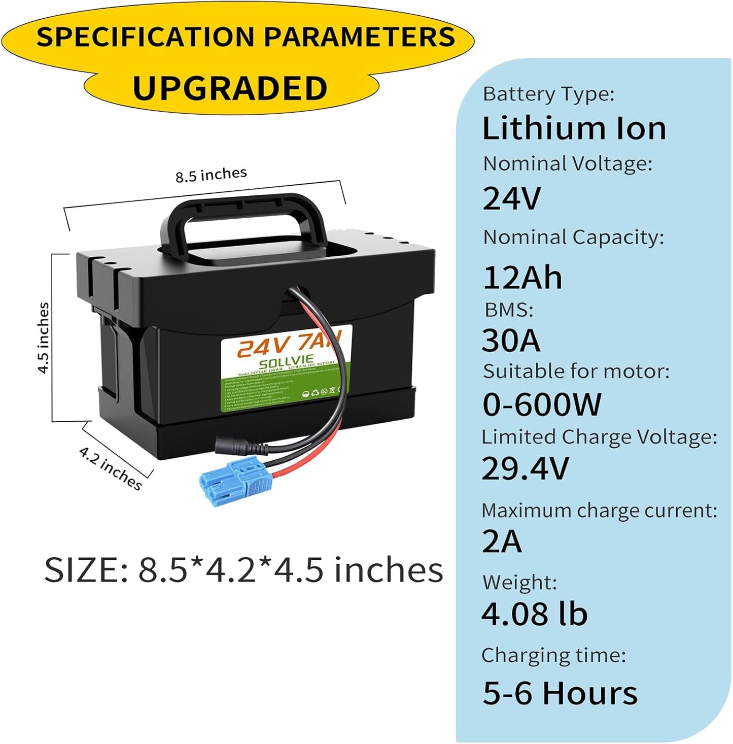 24V 7Ah/12Ah Lithium Battery for Dynacraft Realtree 24V UTV Ride- On Cars & Toys, with 2A Fast Charger